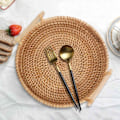 Miniatyrbillede 3 af 5: Rattan Brødkurv Rund Vævet Te Bakke med Håndtag til Servering af Middagsfester Kaffe Frokost (8,7 tommer)