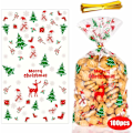 Miniatyrbilde 1 av 5: 100 stk julegaveposer i plast for godteri og kjeks, julegaveposer med vri-bindinger for julefestutstyr (God jul)