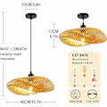 Miniatyrbilde 3 av 5: Retro taklampe, bambushatt rotting pendellampe 40 cm veving baderom taklampe E27 kreativ takbelysning for spisestue stue