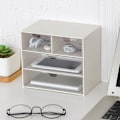 Miniatyrbillede 4 af 5: -Venlig Desktop Clear Plastic Opbevaringsboks Skabe til Små Genstande Makeup Event Organizer-4 Celler Brun