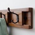 Miniatyrbillede 4 af 5: 4 kroge vægmonteret rack multifunktion krog frakke krog rack håndklæde bøjle holder kappe kjole krog væg dør bøjle dekoration træ farve