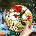 Pikkukuva 1 / 4: Stained Glass -lintupidikkeet syntymäpäivälahjaksi, muistomerkki-koukulla