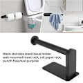 Miniatyrbillede 2 af 5: Selvklæbende Toiletpapirholder Køkken Badeværelse Klæbende Rulleholder Ingen Boring Hul til Badeværelse Stik på Væggen Børstet Rustfrit Stål - Sort