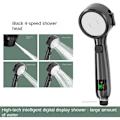 Miniatyrbillede 2 af 5: Brusehoved Digital LED-display Vandspare Brusehoved til Voksen Badeværelse 4 Tilstande Justerbar Spray Brusehoveder Sort