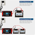 Miniatyrbillede 3 af 5: 8A 12V/24V smart bil- og motorcykelbatterilader, bilbatterilader vedligeholdelse, 3-trins batterilader og autoreparation funktion.