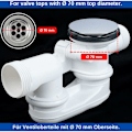 Miniatyrbilde 4 av 5: Badekarpropp, Ø 70 mm, med dobbel tetning, høydejusterbar, universell badekarpropp, vaskeluke, laget av herdet messing med kromfinish, rustfri