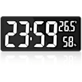 Miniatyrbillede 1 af 5: LED Digital Væg Ur, Store Cifre Display, Indendørs Temperatur og Fugtighed, til Bondehus, Klasseværelse, Kontor Hvid