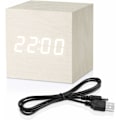 Miniatyrbild 1 av 5: Digital väckarklocka vit, LED-lampa Mini modern kub skrivbordsväckarklocka visar tid datum temperatur för barn, sovrum, hem, sovsal, resor (Wh