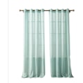 Miniatyrbillede 1 af 4: Korte, Halvgennemsigtige Voile Gardiner med Øjer i Linnedesign - Shop Gardiner og Sjal til Stue, Soveværelse, Børneværelse - Blå 160×140cm (H×B) Sæt af 2 - DENUOTO