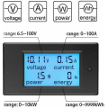 Miniatyrbild 2 av 5: Voltmeter med LCD-display, 12V Amperemeter Tester Indikator, Digital Strömförsörjning Spänning Ström DC 6.5 - 100V 100A Voltamp Watt Multimeter
