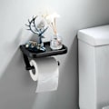 Miniatyrbillede 5 af 5: Toiletpapirholder med hylde, rustfrit toiletpapirholder med hylde til toiletpapirholder sort