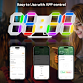 Miniatyrbillede 4 af 5: Ur 3D RGB LED Digital Vægur Lysende Bordvækkeur Tid Dato Bordur med App Kontrol til Soveværelse