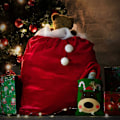 Miniatyrbillede 3 af 5: 2x Julepose 70 x 100 cm Ædel fløjl med lang snor og hvide pomponer - Gavepose til julemandskostume og dekoration - Julesæk til at fylde (R