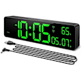 Miniatyrbild 1 av 5: Digital väggklocka Stor display med tid, datum, temperatur, LED digital väckarklocka med snooze för sovrum