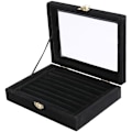 Miniatyrbillede 1 af 5: Fløjlsglas Ring Øreringe Display Opbevaringsboks Bakkeholder Organizer Etui, Sort