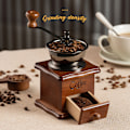 Miniatyrbillede 1 af 2: Klassisk Træ Hånddrevet Kaffe Kværn, Bærbar Multi-Hastighedsjusterbar Retro Kaffe Kværn