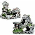 Miniatyrbilde 1 av 5: 2 stk Akvarium Ornament Utsikt over Rocky Cave Form med Grønt Gress for å Gjemme Reker og Fisk Landskap Rock Hide Cave Tree Akvarium Dekorasjon-Fei Yu