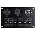 Miniatyrbilde 3 av 5: 6-veis bryterpanel med 12V-24V LED digital voltmeter, dobbel USB-lader, pluss-kontakt for Rv Truck Boat Suv