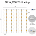 Miniatyrbillede 3 af 5: USB LED Lysgardin 3 mx 3 m, 300 LED Lysgardin med 8 Lystilstande til Festdekoration Soveværelse Indendørs Juledekoration
