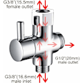 Miniatyrbild 4 av 5: Solid Messing 3-vägs Ventil 3/8\" Toalett Diverter Ventil Adapter WC-Fei Yu
