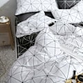 Miniatyrbild 4 av 5: Vuxen sängkläder set påslakan med dragkedja påslakan set geometrisk vit grå svart (vit, 220x240CM)-