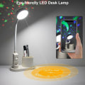 Miniatyrbillede 4 af 5: 2000mAh genopladelig bordlampe med stjerneprojektion/penneholder, børns sengebordslampe med fleksibel svanehals/3 niveauer lysstyrkebeskyttelseHvid