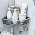 Miniatyrbillede 2 af 5: 1 Stk. Tre-Vinklet Væghængt Opbevaringsreol, Badeværelseshylde med Håndklædehager, Husholdningsarrangør