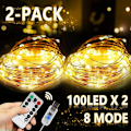 Miniatyrbild 1 av 5: LED-ljusslingor Varmvita LED-ljusslingor 2 st 10M 100LED USB Vattentäta Koppartrådsljusslingor med Strömbrytare för Inomhus Utomhus Rum Jul