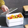 Miniatyrbillede 2 af 5: 2-lags Børne Bento Lunchboks Student Arbejder Kontor Dobbeltlags Mikrobølgeovn Madvarmer Opbevaringsbeholder-B