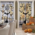 Miniatyrbillede 3 af 5: Halloween Gardiner Sorte Flagermus Uhyggelig Blonder Vinduesgardin Blonder Dørgardin Paneler til Halloween Vinduesdekorationer D