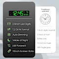 Miniatyrbilde 2 av 5: Digitalt veggklokke, Stor LED-sifferdisplay, Dobbel alarmklokke, Automatisk dimming, 12/24-timers format, Lydløs veggklokke for soverom Grønn