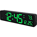 Miniatyrbilde 1 av 5: Digitalt veggklokke, Stor LED-sifferdisplay, Dobbel alarmklokke, Automatisk dimming, 12/24-timers format, Lydløs veggklokke for soverom Grønn