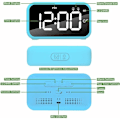 Miniatyrbild 2 av 5: LED Digital Väckarklocka med Snooze-funktion USB Laddningsbar Spegel Yta 12/24H för Sovrum Kontor Blå-Fei Yu