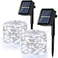 Miniatyrbillede 1 af 5: [2 Pak] Solcelled Lysstreng Udendørs, 120 LED Solcelled Lysstreng Vandafvisende 12M 8 Tilstande Kobbertråd Fe Lys til Have Terrasse Bryllup Jul
