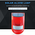 Miniatyrbillede 4 af 5: Solar Lydalarm Strobe Lys Blinkende Klar LED, IP65 Vandafvisende 110dB Høj Alarm Sikkerhedssystem til Hjem Villa Farm Lejlighed Gårdspladser, Hørbar og