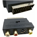 Pikkukuva 1 / 4: RGB Scart 21-pinninen uros - 3 RCA AV naaras -muunnin + videoadapteri (musta)