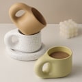 Miniatyrbilde 4 av 5: 300ml Håndlaget Håndtakskopp og Skål Oval Plate Keramisk Kopp for Kaffe Melk Te Kake Nordisk Hjemmedekor