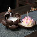Miniatyrbillede 2 af 5: Elegant Lotus Røgelse Brænder Vandfald Keramisk Røgelse Holder Kar Aromaterapi Håndværk Til Hjem Indretning Kontor B