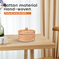 Pikkukuva 5 / 5: Käsinkudottu rottinkinen säilytyslaatikko kannella Wicker Tea Food Container Picnic Fruit Cake Basket Kitchen Organizer B