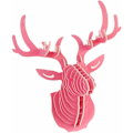 Miniatyrbillede 5 af 5: 3D træ hjortehoved skulptur vægdekoration til indgang soveværelse gang indretning - Pink