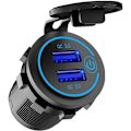Miniatyrbillede 1 af 5: 12V USB-stik, dobbelt USB 3.0 billader med kontakt, 36W USB vandtæt stikkontaktlader (med 1,1 tommer hulstans)