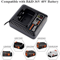 Miniatyrbillede 3 af 5: LCS36 LCS40 Batterilader til Black and Decke 36V 40V Max Lithium-Ion LBXR36 LBX36 LBXR2036 LBX1540, EU-stik