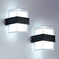 Miniatyrbillede 1 af 5: 2 stk. 12W LED udendørs væglampe 6000K koldt hvidt væglampe armatur IP65 akryl 960LM til haver, terrasser, ydervægge. Total størrelse: 105 90 130mm