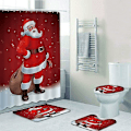 Miniatyrbild 1 av 5: 4 st juldekorationer för badrum, toalettstolsskydd, matta, duschdraperiuppsättningar, jultomte, älg, snögubbe, badrumsdekor