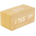 Miniatyrbild 1 av 5: Digital termometer väckarklocka Trä digital väckarklocka LED digital trä väckarklocka med trådlös laddare, Trä väckarklocka med induktionsladdning
