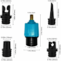 Miniatyrbillede 3 af 5: Adapter til paddleboard-pumpe, kajakpumpe-adapter med 4 luftventil-dyser til kajak/oppustelig seng/stand up paddleboard/båd, luftventil-konverter (blå
