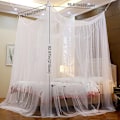 Miniatyrbillede 2 af 5: Forhome Firkantet Seng Myggesenet, 210 x 190 x 240 cm Stor Polyester Myggesenet Baldakin Net, Fire Døre Hurtig og Nem Installation, til Enkelt- og