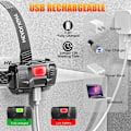 Miniatyrbillede 4 af 4: Genopladelig LED-hovedlampe, superlys 50.000 lumen 4 LED-tilstande, sensor og rødt lys, USB-genopladelig 5200 mAh, IPX6 vandtæt let mini