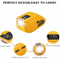 Miniatyrbilde 2 av 5: Batteriadapter for Dewalt 14.4V/18V/20V Lithium-Ion batteri, DC-kontakt og LED-arbeidslys og dobbel USB-lader, strømforsyning, kompatibel med D