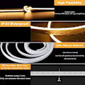 Miniatyrbilde 4 av 5: Lamomo 5M LED-lysstripe, varm hvit dimbar LED-lysstripe, 12V silikon IP67 vanntett 3000K klippbar fleksibel neonlys for soverom, kjøkken